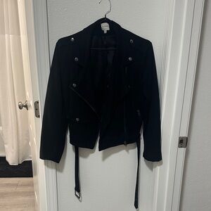 Ellison Black Leather Jacket with Silver Accents cropped at waist length